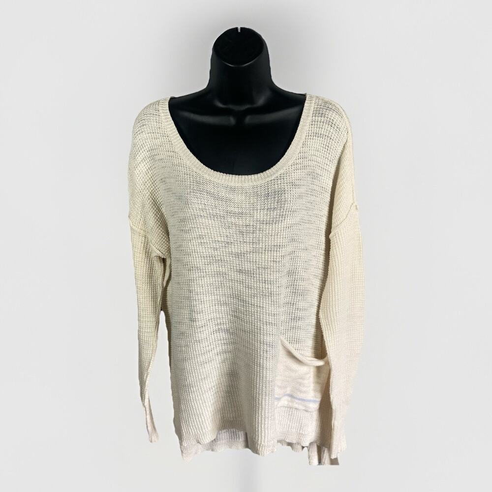 Moth by Anthropologie Waffle Sweater Women’s Oversized Cream Fitted Sleeves M